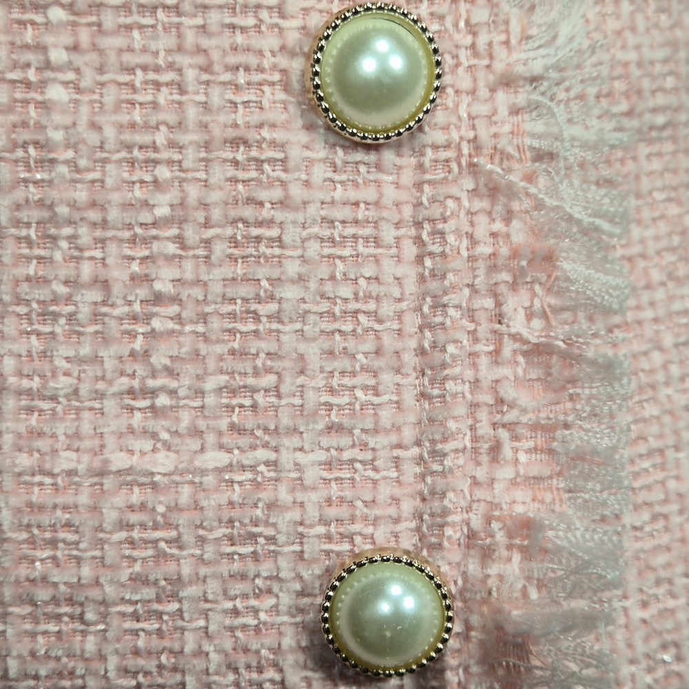Blue Rain Pink Tweed Pencil Skirt with Pearl Buttons - Picture 3 of 4